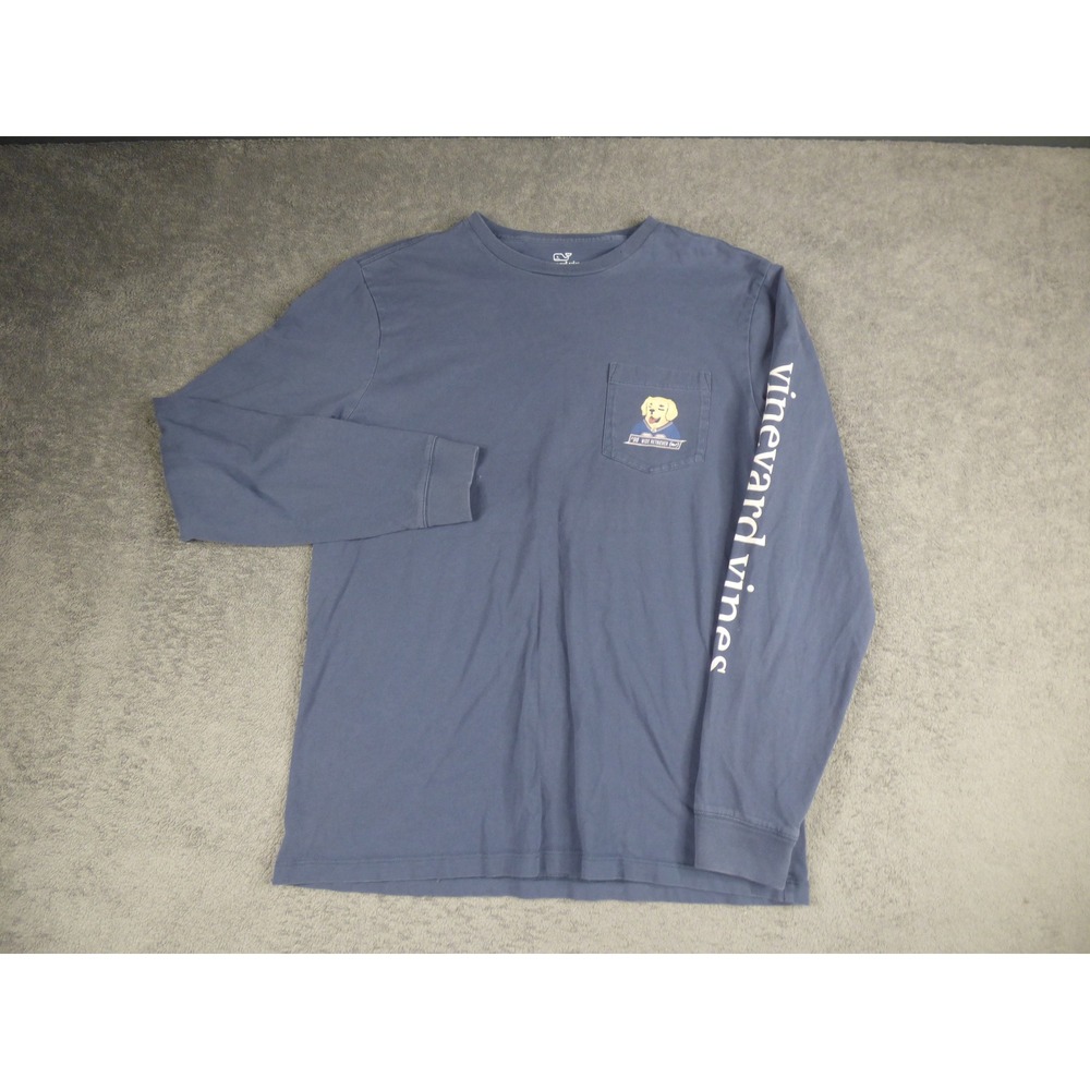 Vineyard Vines Mens Small Blue Wide Retriever Dog Football Long Sleeve T-Shirt